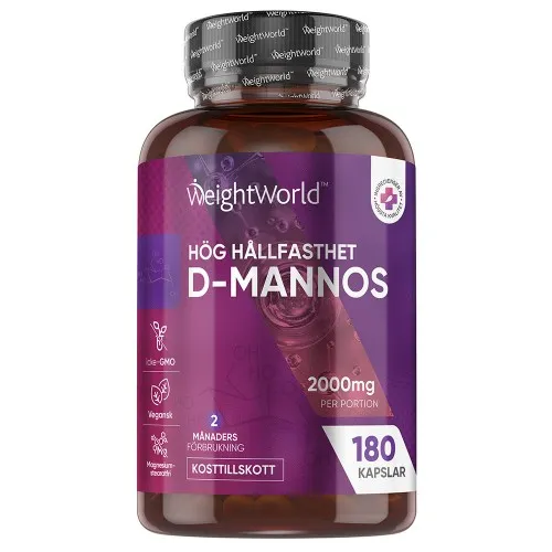 D-mannose 2000 mg, 180 kapslar - Kosttillskott för immunförsvaret och urinvägarna