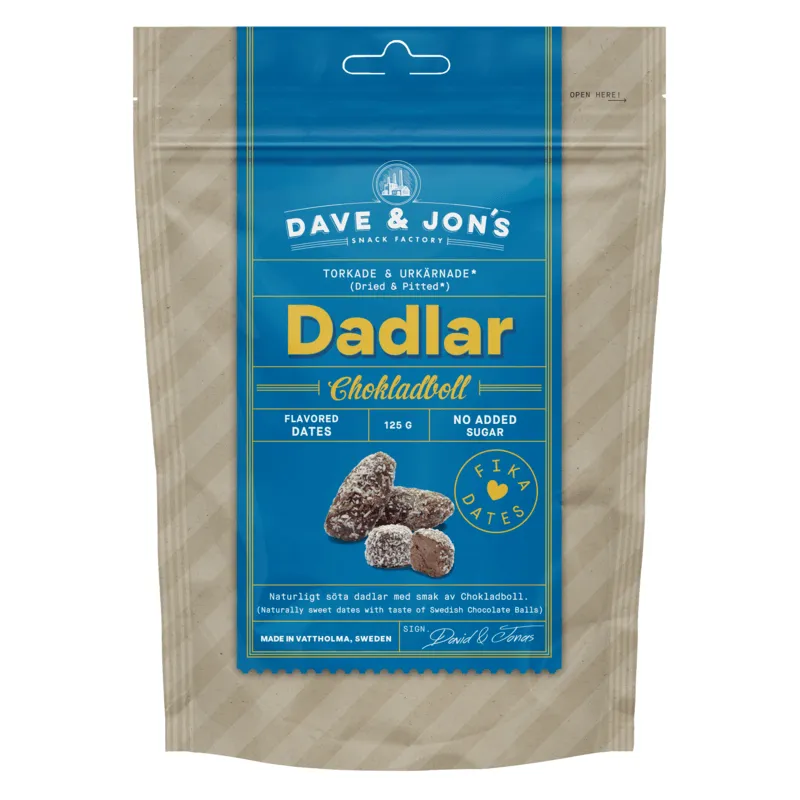 Dave & Jon's Dadlar Chokladboll 125 g