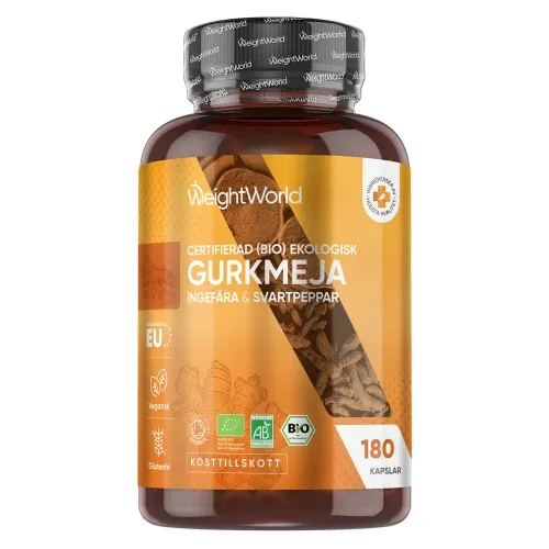 Ekologisk Gurkmeja, ingefära och svartpeppar 1520mg, 180 kapslar - Kosttillskott för leder, hud och matsmältning