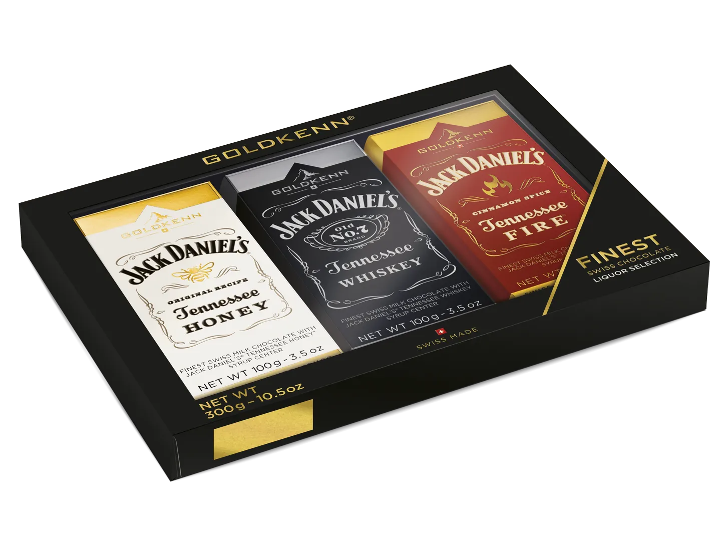 Goldkenn Jack Daniel’s Presentask, 3 x whiskeyfylld ljus 37% choklad