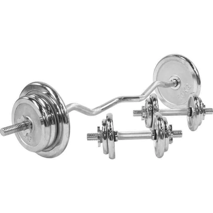 Gorilla Sports Curlstång Hantlar CHROME - 70kg, Skivstångsset järn