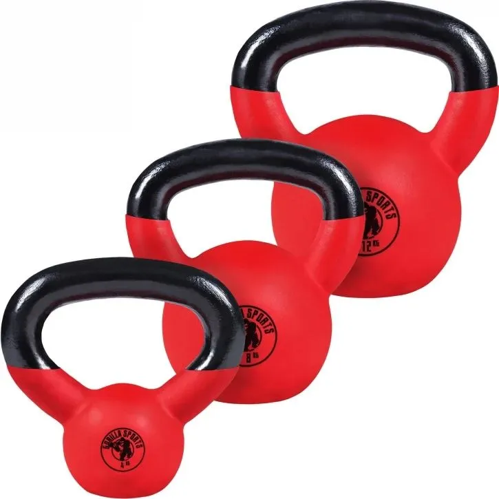 Gorilla Sports Kettlebellpaket Vinyl - 4kg 8kg 12kg, Paket Kettlebell