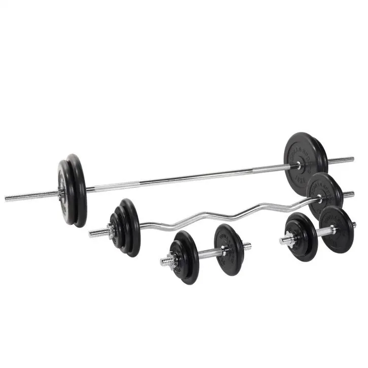 Gorilla Sports Skivstång CurlstångHantlar GUMMI - 108kg, Skivstångsset gummerade