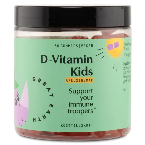 Great Earth D-Vitamin Kids, Apelsin, 60 Gummies