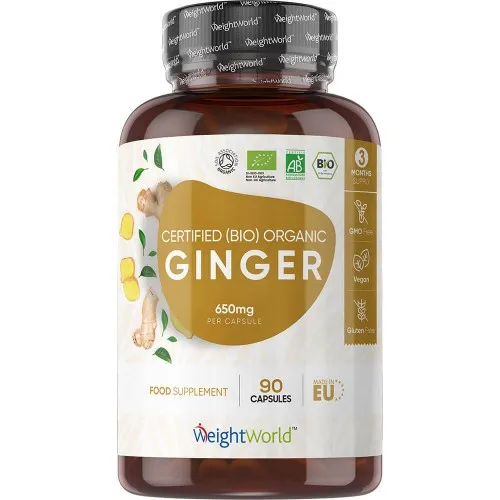 Ingefära kapslar 650mg - Högpotent ingefära extrakt i smakfria kapslar - Naturligt tillskott som stödjer immunförsvaret, hjärtat och magen - 90 st