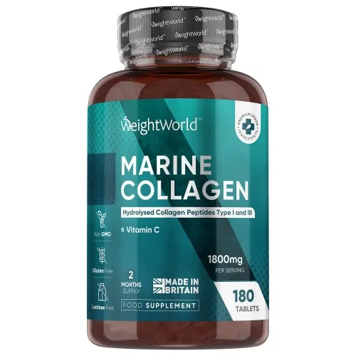 Marint Kollagen + Vitamin C 1800 mg, 180 tabletter - Kosttillskott för hud, skelett och brosk