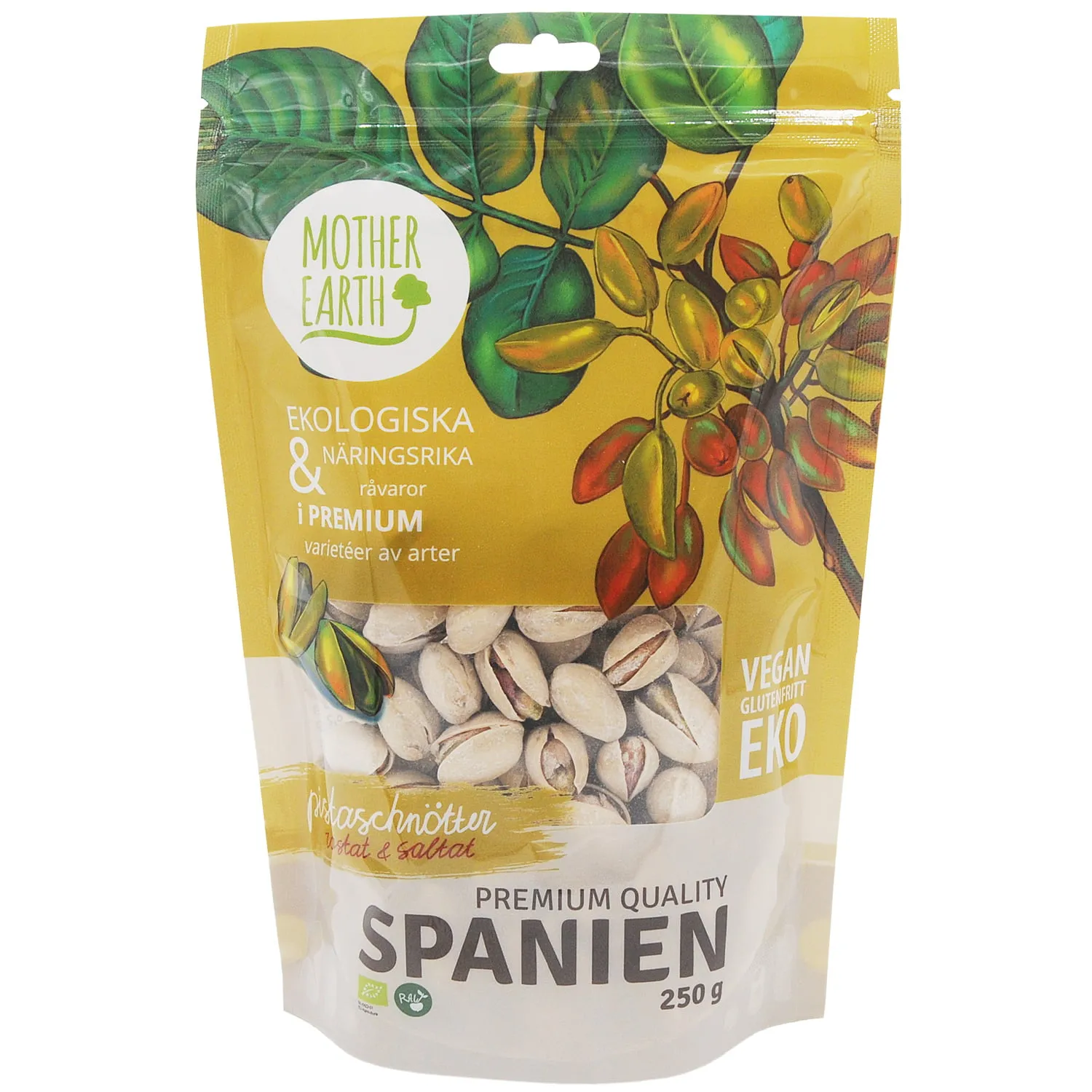 Mother Earth Pistagenötter Skal Rost&Salt Premium EKO 250g