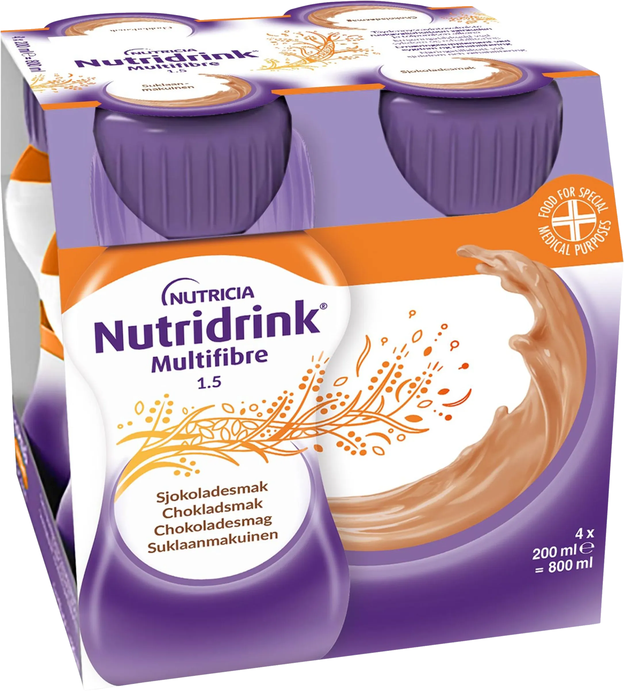 Nutridrink Multi Fibre, choklad, energirikt, komplett kosttillägg med kostfiber