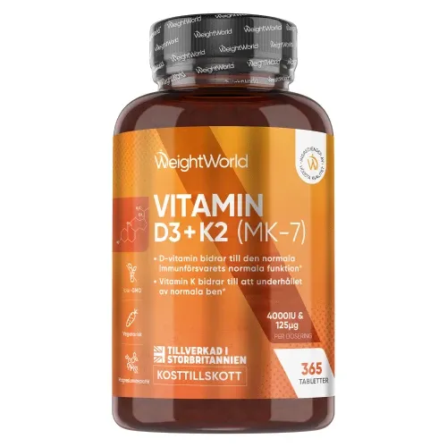 Vitamin D3 + K2 tabletter, 240 tabletter – Kosttillskott för skelett och immunförsvar