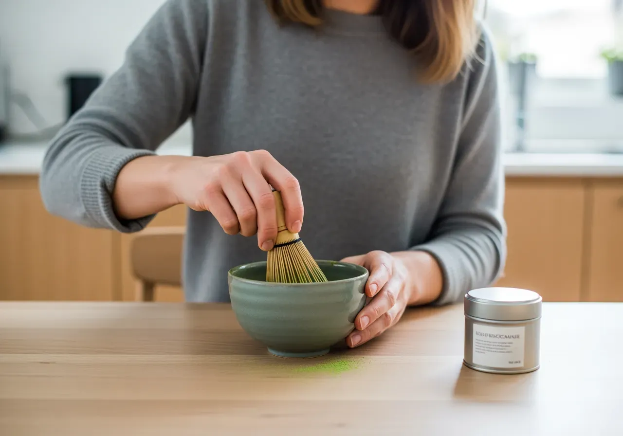 Matcha pulver vispat i skål